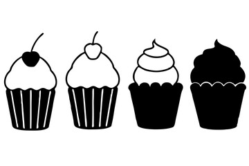 set of Cupcake silhouette vector illustration