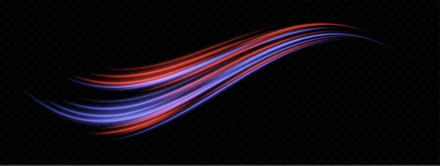 Colorful wave. S-shaped flow of red and blue neon lines. Stream of dynamic light, speed effect, digital movement, modern energy design.