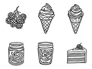 Blackberry Ripple Flower Line Art Set