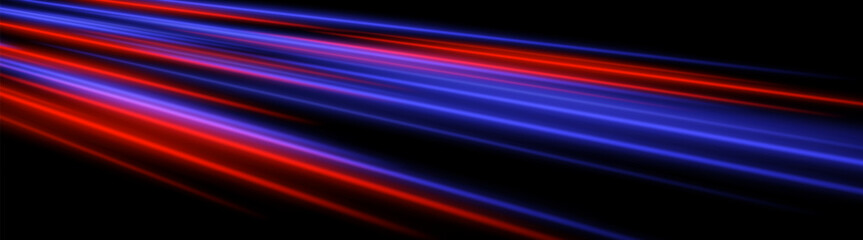 Light curve stream. Red and blue arcs form sweeping circular trail on black background. Smooth neon motion, digital glow shape.