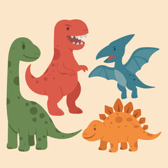 Collection of dinosaurs, hand drawn vector elements. Cartoon dinosaurs
