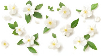 Obraz premium Beautiful White Jasmine Flowers with Yellow Stamens on White Background
