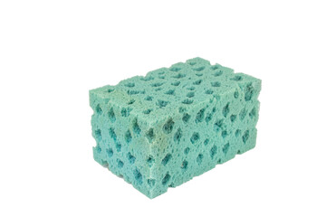Clean blue sponge isolated on white background for kitchen wash