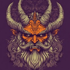 Fototapeta premium A fierce illustration of a horned demon with an intricate design.