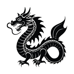 Vector Illustration Of A Traditional Chinese Dragon In Black And White Color