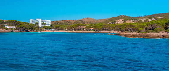 Fototapeta premium Font de Sa Cala, Beach Sa Cala, Capdepera Sea Coast, Capdepera Municipality, Mediterranean Sea, Mallorca, Balearic Islands, Spain, Europe