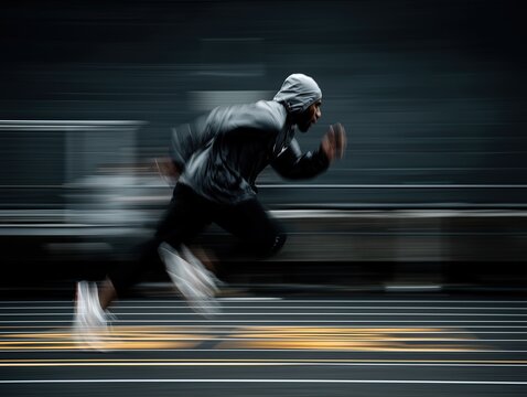Fast sprinter in motion blur during race