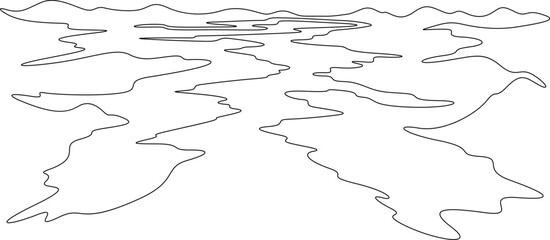 Continuous one line drawing winding river valley. River landscape.