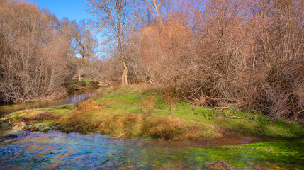 Fototapeta premium Natural Landscape of Pirón River Path, Pirón River Valley, Segovia, Castile and Leon, Spain, Europe