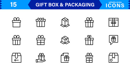 Gift Box and Packaging Icons. Featuring Elegant and Detailed Designs for Gifts, Packaging, and Wrapping Ideas.
