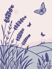 Tranquil Spring Lavender Vector | Purple Flower Field Art for DIY
