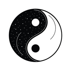Yin And Yang Symbol Featuring Stars And Celestial Harmony In Monochrome