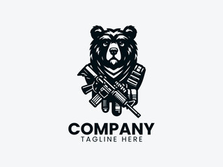 Armed Bear Soldier Uniform Ready for War Vector Logo Design, Military Bear Soldier Logo, Warrior Bear Uniform Logo