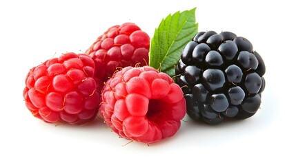 Fresh Still Life of Three Ripe Berries on White Background