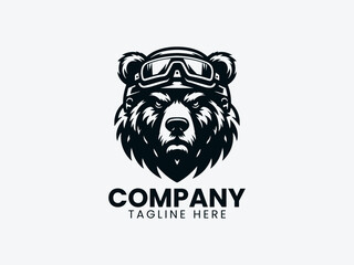 Armed Bear Soldier Uniform Ready for War Vector Logo Design, Military Bear Soldier Logo, Warrior Bear Uniform Logo