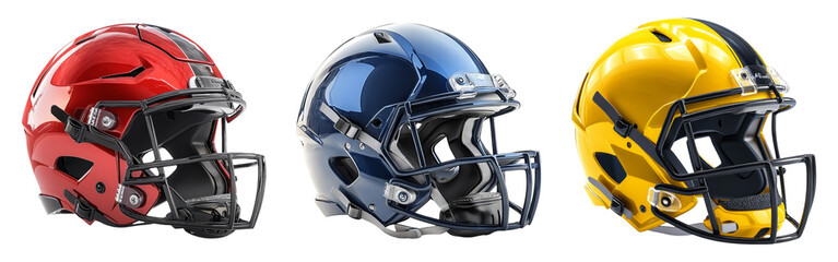 Colorful American Football Helmets Isolated on Transparent Background