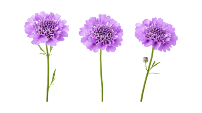 Pack of Scabiosa Set Against Transparent Background for Botanical or Floral Projects