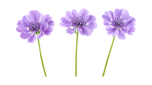 Pack of Scabiosa Set Against Transparent Background for Botanical or Floral Projects