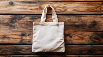 Eco Tote Bag on Wooden Background.