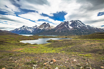 Torres del Paine National Park - Patagonia - Chile. Sunrise in Torres del Paine National Park in...