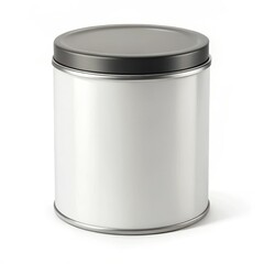 White tin can with dark gray lid product packaging mockup