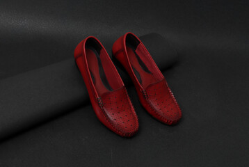 wine genuine leather loafers creative shot