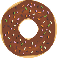 Chocolate glazed doughnut with sprinkle simple flat vector hand drawn illustration isolated
