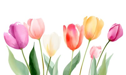 Obraz premium tulips watercolor, for frame, white background, Generative AI