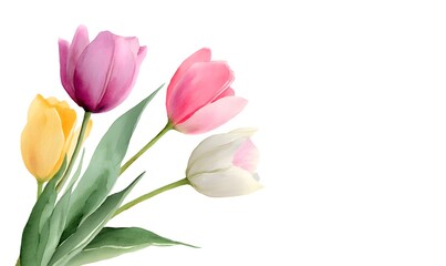 Obraz premium tulips watercolor, for frame, white background, Generative AI