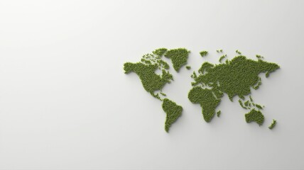World map made of green foliage on a white background, symbolizing global environmental conservation.