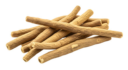 Dried ashwagandha root sticks on transparent background