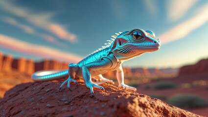 Surreal  lizard in a vibrant desert landscape during twilight hours