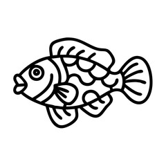 Outline drawing of a cute fish swimming underwater marine life vector illustration
