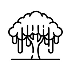 Weeping willow tree vector illustration, nature landscape tree drawing in outline