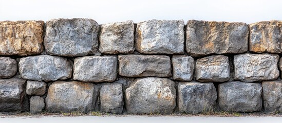 Obraz premium Detailed View of a Textured Stone Wall Made of Irregular Natural Rocks in Various Shapes and Sizes