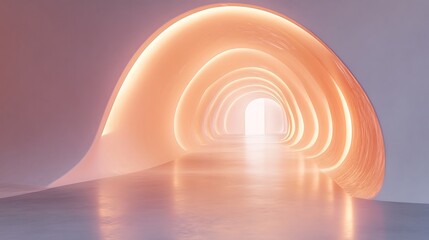 Naklejka premium tunnel with futuristic structure curved walls and soft lighting representing modern architectural design concept and serene creative space