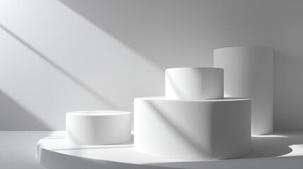 White product display podiums for showcase presentation background with sunlight and shadow abstract scene