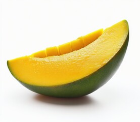 Fresh Mango Slice Isolated on White Background with Juicy Yellow Flesh Displaying Texture and Color Variety for Culinary and Food Photography