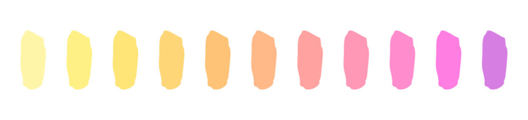 Colorful brush strokes set. Pastel warm colors stains collection. Vector illustration.