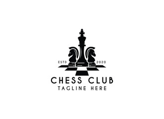 Black Chess Figure competition sport strategy silhouette logo design. Chess club logo design template