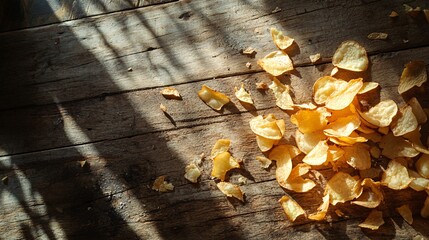 Sunlit Potato Chips Wooden Table Snack Food