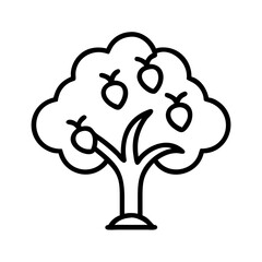 Outline drawing of a fruit tree with apples for orchard or nature illustrations