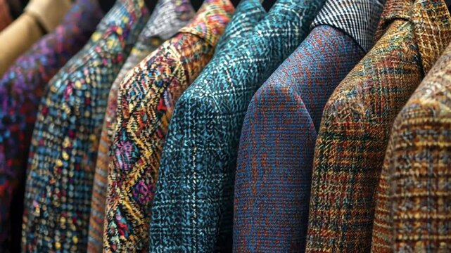 Colorful Men's Blazers Hanging on a Rack in a Retail Store