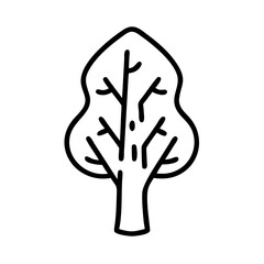 Illustration of a tree with leaves and branches in black outline vector art