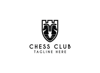 Black Chess Figure competition sport strategy silhouette logo design. Chess club logo design template