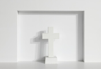 Naklejka premium small white cross crucifixion figurine on white background