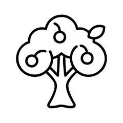 Illustration of a fruit tree with cherries drawing in black and white outline style