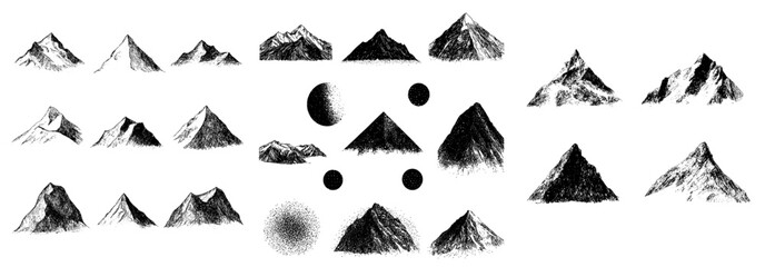 Modern illustration of mountains, hand drawn in a sketch style, suitable for outdoor landscape themes on water bottles, resorts, and spas