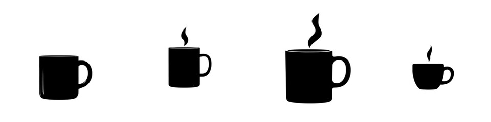 Modern illustration featuring a hand-drawn black silhouette with a hot coffee mug