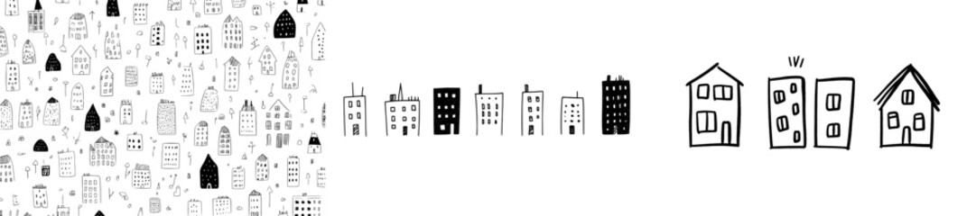 The city is being drawn by a cartoon hand set against a white modern background © Andrei